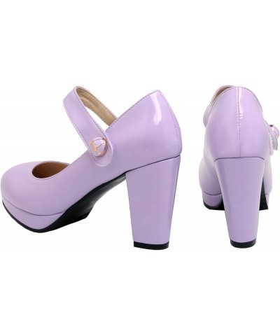 Women Fashion Platforms Heels Pumps with Round Toe Purple $29.44 Pumps