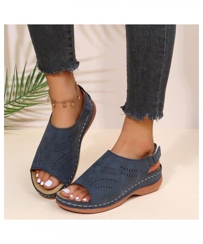 Sandals for Women Wedge Flat Open Toe Ankle Strap Espadrilles Sandals Lightweight Platform Shoes 13-nrny-blue-3 $12.44 Slippers