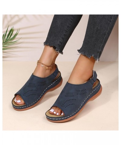 Sandals for Women Wedge Flat Open Toe Ankle Strap Espadrilles Sandals Lightweight Platform Shoes 13-nrny-blue-3 $12.44 Slippers