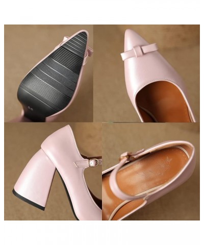 Women's Block Heel Pointed Toe Pumps Buckle Strap Wedding Sandals Bow Dress Pumps 026 Pink $25.15 Sandals