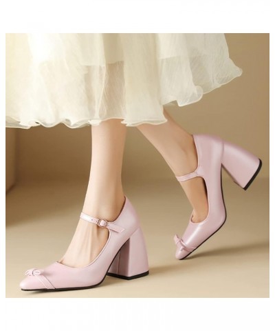 Women's Block Heel Pointed Toe Pumps Buckle Strap Wedding Sandals Bow Dress Pumps 026 Pink $25.15 Sandals