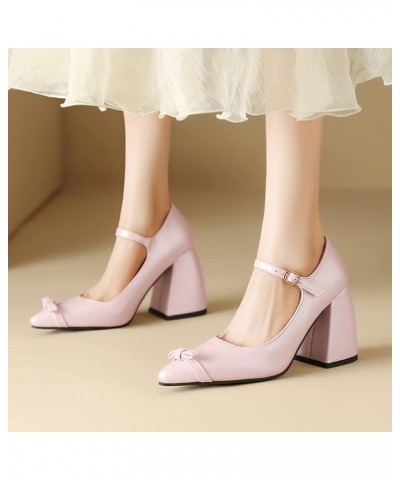 Women's Block Heel Pointed Toe Pumps Buckle Strap Wedding Sandals Bow Dress Pumps 026 Pink $25.15 Sandals