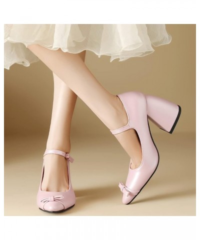 Women's Block Heel Pointed Toe Pumps Buckle Strap Wedding Sandals Bow Dress Pumps 026 Pink $25.15 Sandals