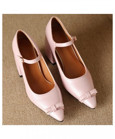 Women's Block Heel Pointed Toe Pumps Buckle Strap Wedding Sandals Bow Dress Pumps 026 Pink $25.15 Sandals