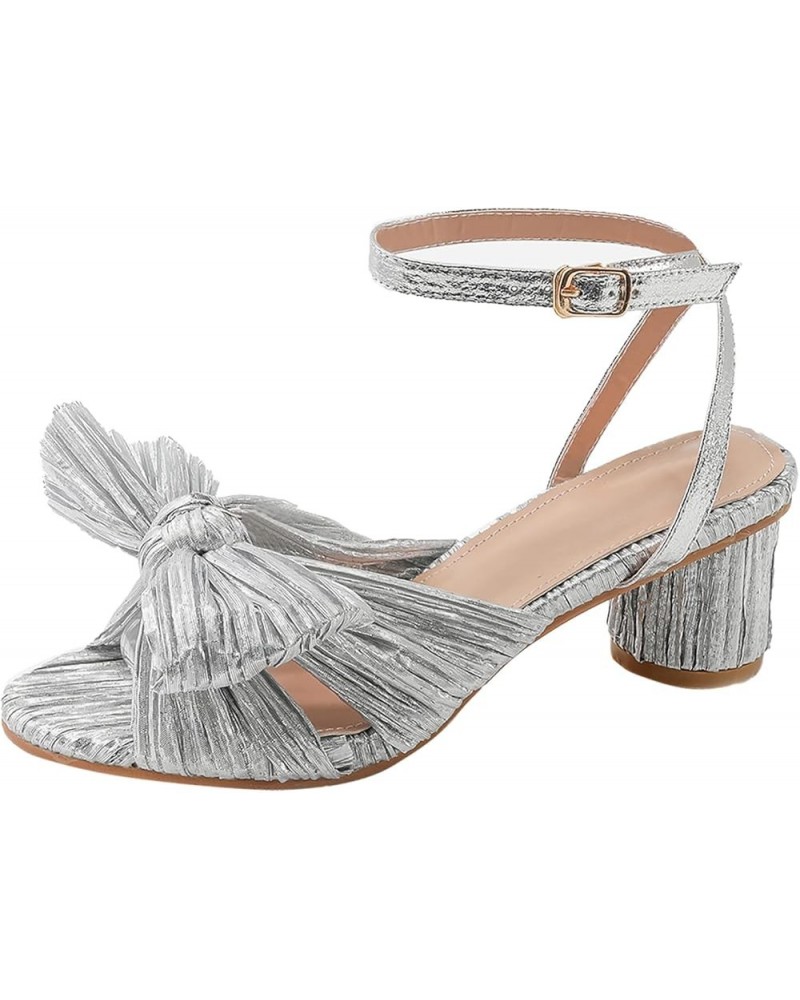 Women Heeled Sandals Size 11 Silver Sandals For Women Heels Sandals Women Beachy Low Heeled Sandals For Women L-silver $14.62...