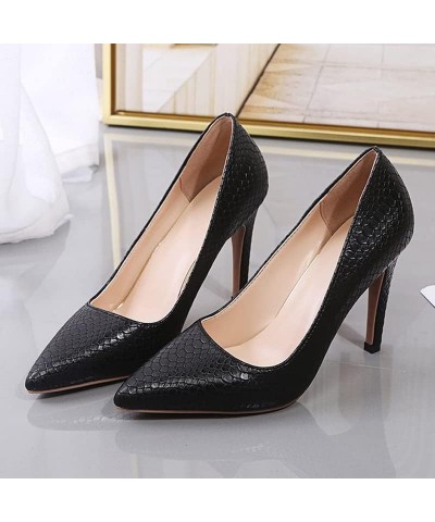 Women's Fashion High Stiletto Heels Shoes Snake Print Office Ladies Casual Work Heeled Pumps Black $15.21 Pumps