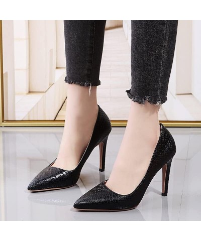 Women's Fashion High Stiletto Heels Shoes Snake Print Office Ladies Casual Work Heeled Pumps Black $15.21 Pumps