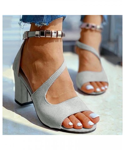 Summer Sandals for Women, Heeled Sandals for Women Fashion Open Toe Square Heel Sandals Shoes with Buckle Strap Grey $13.28 S...