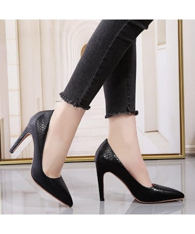 Women's Fashion High Stiletto Heels Shoes Snake Print Office Ladies Casual Work Heeled Pumps Black $15.21 Pumps