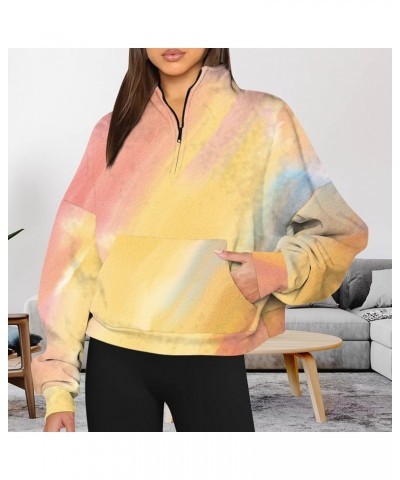 Trendy Hoodies,Womens Tie Dye Print Half Zip Oversized Sweatshirts Blouse Fall Comfy Quarter Zip Fleece Streetwear Yellow-7 $...