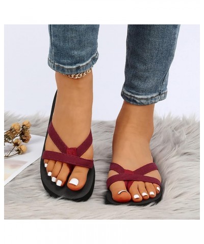 Womens Elastic Strappy Round Toe Ankle Strap Summer Low Heel Sandals Arch Support Orthotic Slipper Sandals 166-zoxro-red-g $1...