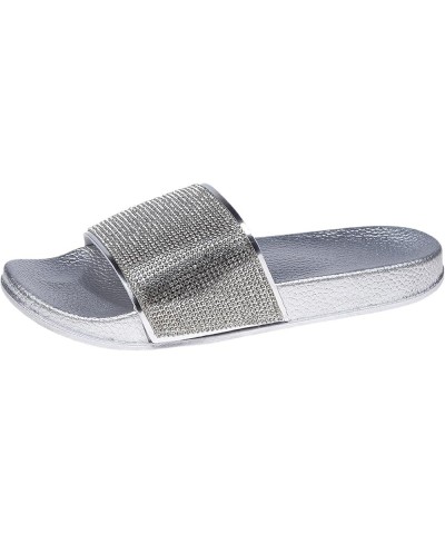 Ladies Sandals Fashion New Pattern Solid Color Bright Diamond Decoration Flat Bottom Thick Sole Summer Beach Silver $20.71 Sa...