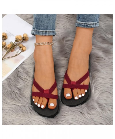 Womens Elastic Strappy Round Toe Ankle Strap Summer Low Heel Sandals Arch Support Orthotic Slipper Sandals 166-zoxro-red-g $1...