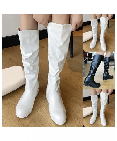 Women's Slouchy Knee High Boots Wide Calf Fall Weather Winter Boot For Women Slouch Chunky Low Heel Warm Shoes Pull On Flat R...