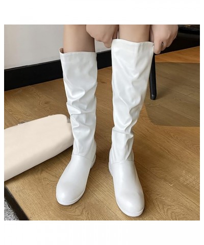 Women's Slouchy Knee High Boots Wide Calf Fall Weather Winter Boot For Women Slouch Chunky Low Heel Warm Shoes Pull On Flat R...