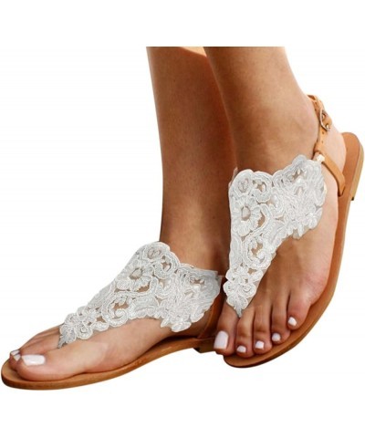 Women's Bohemia Lace Flat Sandals Fashion Round Open Toe Toe Ring Dress Sandals Leather Slip On Casual Summer Flip Flops Dres...