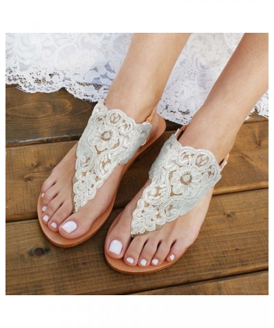 Women's Bohemia Lace Flat Sandals Fashion Round Open Toe Toe Ring Dress Sandals Leather Slip On Casual Summer Flip Flops Dres...