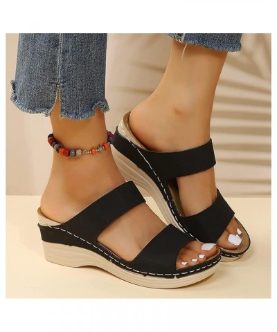 Sandals for Women Casual Summer Womens Sandals Dressy Summer Hollow Out Vintage Wedge Sandal Gladiator Outdoor Shoes,Black,US...