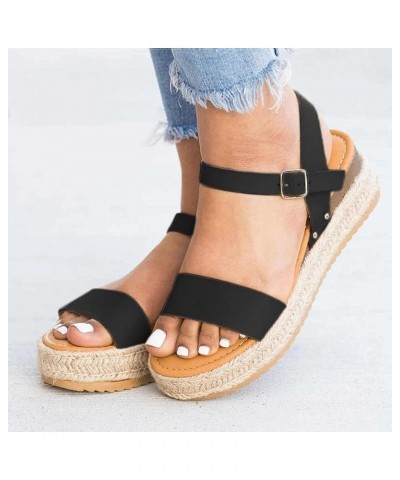 Sandals Women Open Toe Buckle Ankle Strap Espadrilles High Heel Casual Sandals Outdoor Walking Flat Shoes 169-hyems-f-black $...