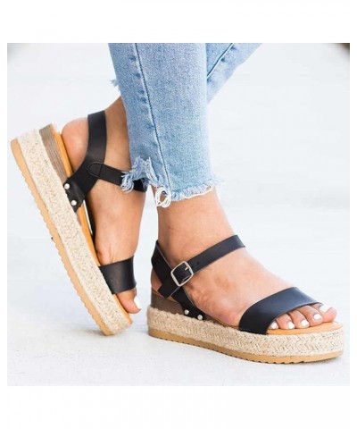 Sandals Women Open Toe Buckle Ankle Strap Espadrilles High Heel Casual Sandals Outdoor Walking Flat Shoes 169-hyems-f-black $...