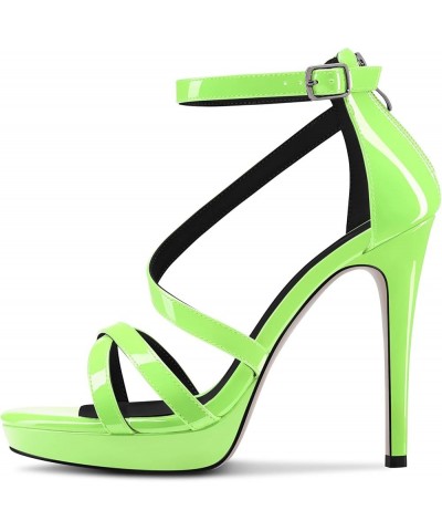 Women Platform Stiletto High Heel Peep Open Toe Pumps Ankle Strap Zipper Wedding Cute 4.7 Inches Heels Light Green $29.92 San...