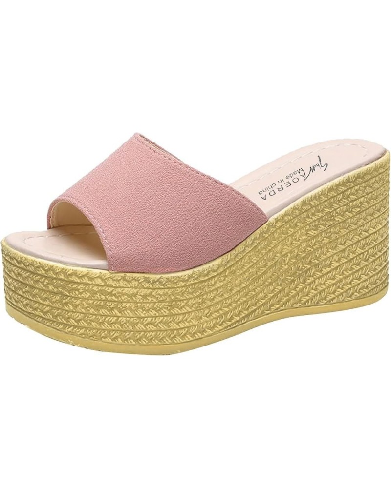 Women's Elastic Strappy Peep Toe Ankle Strap Summer Wedge Sandals Arch Support Slides Sandal 128-ibzwp-d-pink $12.87 Sandals