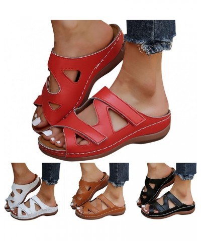 Slides Sandals for Women Heels Shoes Soft Cushion Orthotic Sandal Non Slip Flats Casual Summer Walking Slipper 44-ixpyn-f-red...