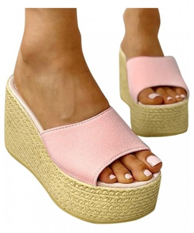 Women's Elastic Strappy Peep Toe Ankle Strap Summer Wedge Sandals Arch Support Slides Sandal 128-ibzwp-d-pink $12.87 Sandals