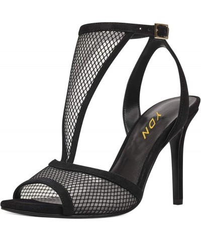 Women Peep Toe High Heels Mesh Sandals T Strap Cutout Open Back Stiletto Dress Pumps Black $45.08 Sandals