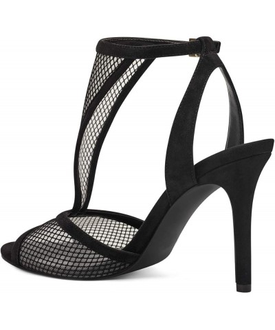 Women Peep Toe High Heels Mesh Sandals T Strap Cutout Open Back Stiletto Dress Pumps Black $45.08 Sandals