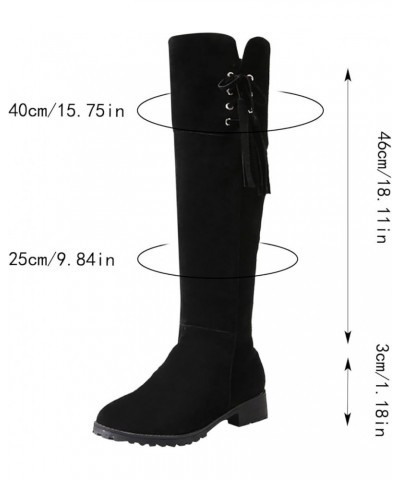 Fleece Cuff Knee High Boots for Women,Faux Suede Round Toe Wide Width Chunky Low Heel Over The Knee Boots Lace Up Wide Calf P...