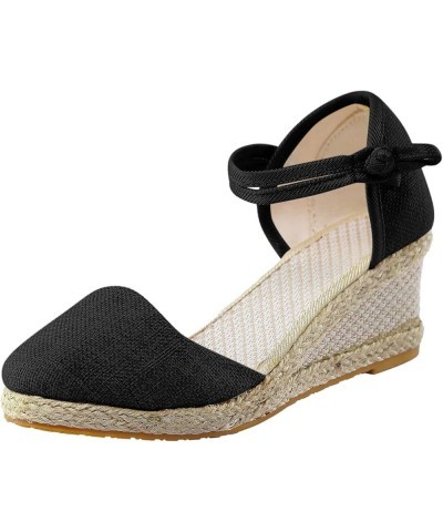 Womens Dressy Sandals Size 8 Women's Ankle Strap Closed Toe Espadrille Wedge Heels Sandals Retro Casual Buckle Strap Ladies P...