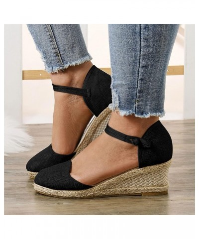 Womens Dressy Sandals Size 8 Women's Ankle Strap Closed Toe Espadrille Wedge Heels Sandals Retro Casual Buckle Strap Ladies P...