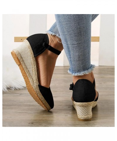 Womens Dressy Sandals Size 8 Women's Ankle Strap Closed Toe Espadrille Wedge Heels Sandals Retro Casual Buckle Strap Ladies P...