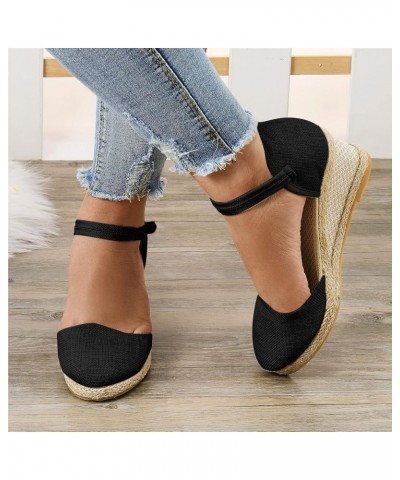 Womens Dressy Sandals Size 8 Women's Ankle Strap Closed Toe Espadrille Wedge Heels Sandals Retro Casual Buckle Strap Ladies P...