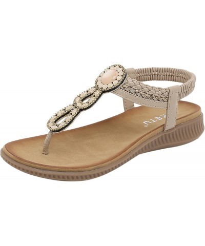 Womens House Sandals Womens Wedges Shoes Elastic Band Casual Sandals Boho Beach Sandals Flip Flops Shoes Beige $18.95 Sandals