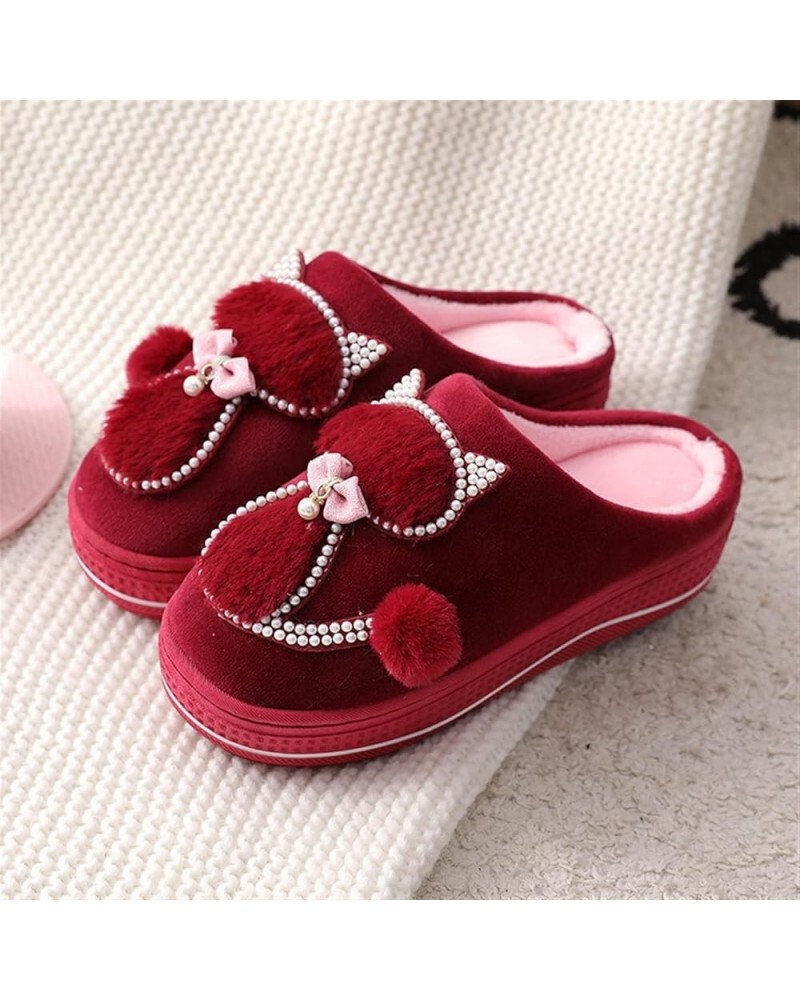 Ladies Indoor Home Cotton Cute cat Slippers， Women Winter Warm Plush Slippers，Female Flat Shoes Shollow Thick Heels (Color : ...