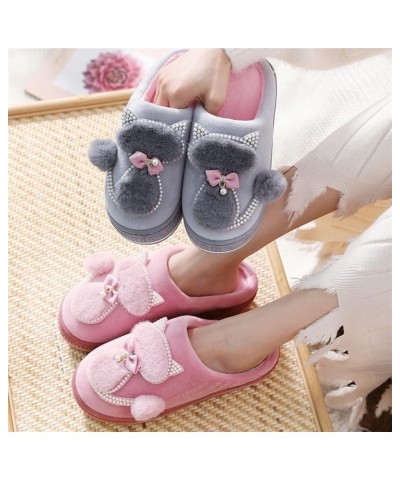 Ladies Indoor Home Cotton Cute cat Slippers， Women Winter Warm Plush Slippers，Female Flat Shoes Shollow Thick Heels (Color : ...