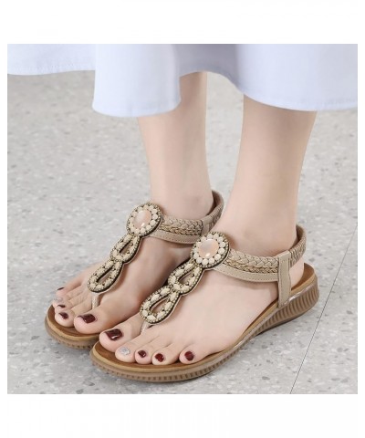 Womens House Sandals Womens Wedges Shoes Elastic Band Casual Sandals Boho Beach Sandals Flip Flops Shoes Beige $18.95 Sandals