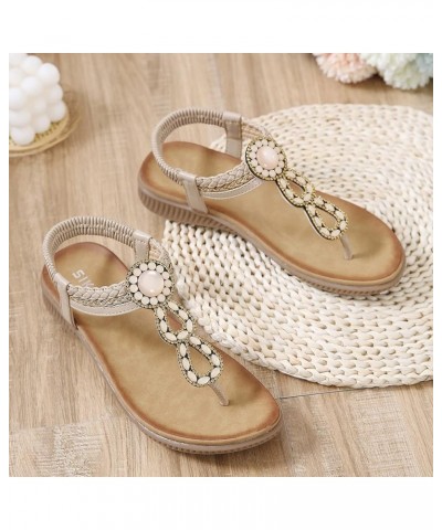 Womens House Sandals Womens Wedges Shoes Elastic Band Casual Sandals Boho Beach Sandals Flip Flops Shoes Beige $18.95 Sandals