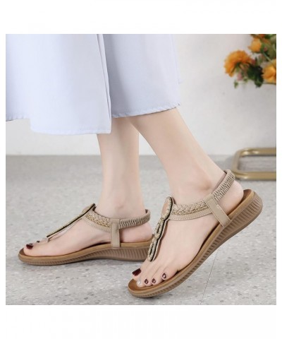 Womens House Sandals Womens Wedges Shoes Elastic Band Casual Sandals Boho Beach Sandals Flip Flops Shoes Beige $18.95 Sandals