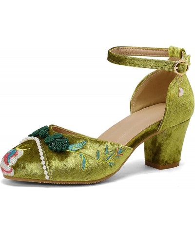 Women Closed Toe Embroidery Block Heel Sandals Vintage Green 3 $22.37 Sandals