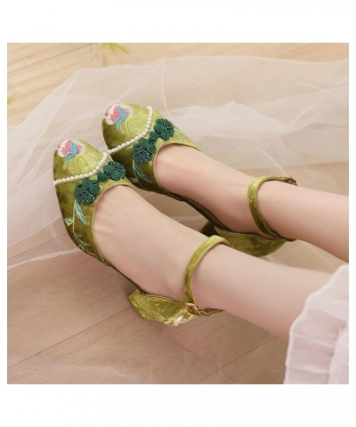 Women Closed Toe Embroidery Block Heel Sandals Vintage Green 3 $22.37 Sandals