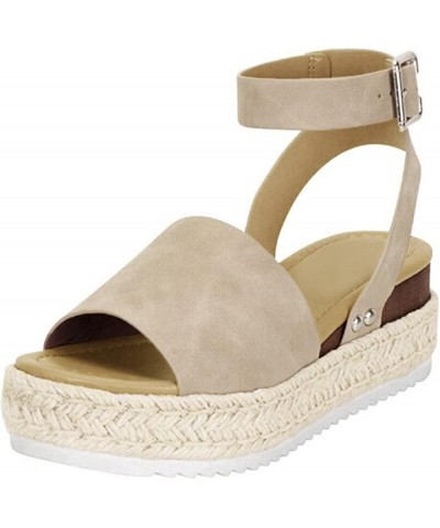 Sandals for Women Dressy Summer, Womens Sandals Comfortable Espadrille Platform Sandals Summer Beach Wedge Sandals Khaki $14....