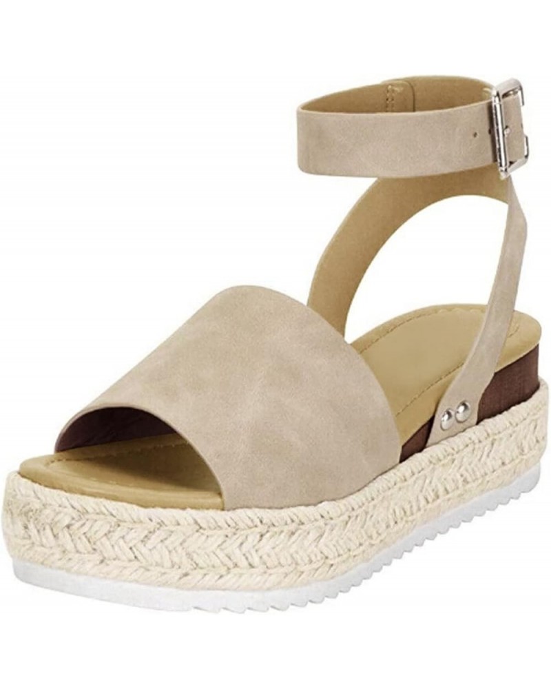 Sandals for Women Dressy Summer, Womens Sandals Comfortable Espadrille Platform Sandals Summer Beach Wedge Sandals Khaki $14....