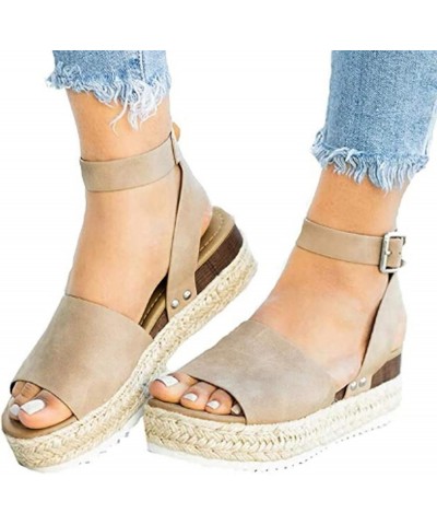 Sandals for Women Dressy Summer, Womens Sandals Comfortable Espadrille Platform Sandals Summer Beach Wedge Sandals Khaki $14....