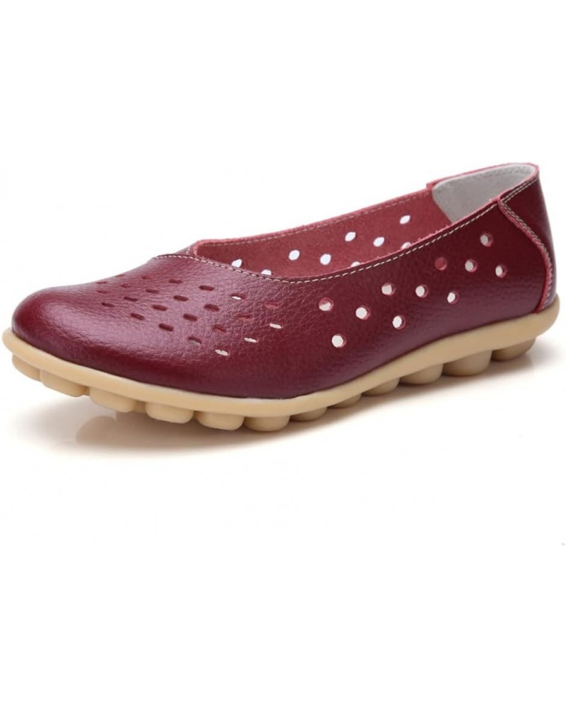 Women's Solid Flat Loafers Breathable Comfortable Hollow Out Walking Moccasins Slip On Driving Shoes 9dark Red $22.76 Flats