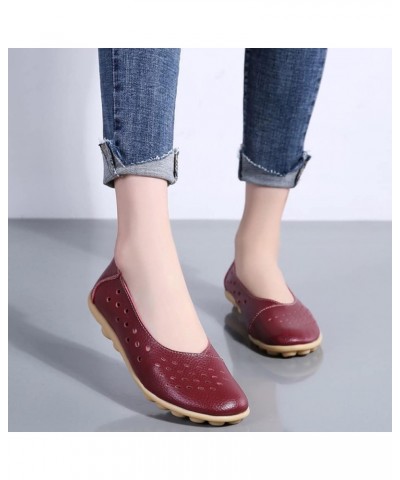 Women's Solid Flat Loafers Breathable Comfortable Hollow Out Walking Moccasins Slip On Driving Shoes 9dark Red $22.76 Flats