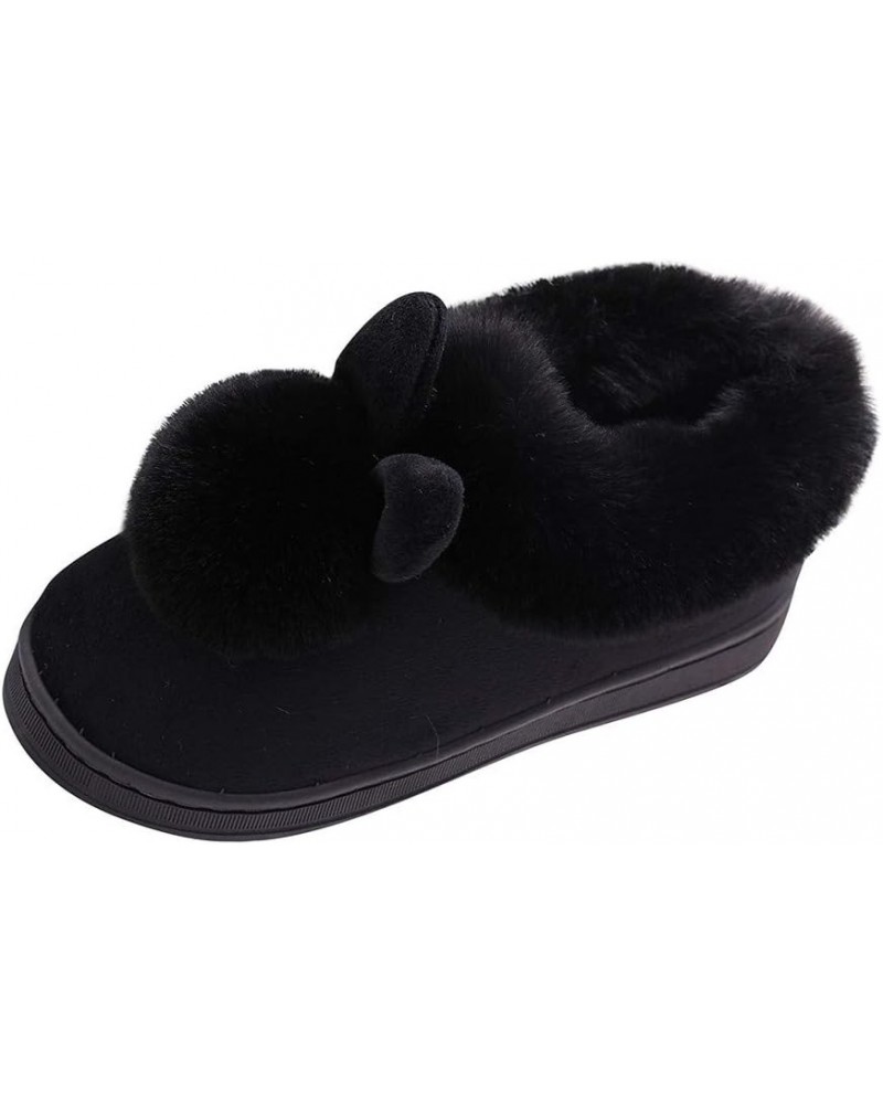 Cute Slippers for Women Winter Home Furry Rabbit Ears Indoor Slippers Soft Comfort Footwear Shoe Indoor Slippers Black $12.48...