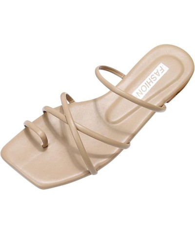 Sandals Womens Sandals For Women Sandals Women Dressy Summer Flat Flats For Women Dressy Comfortable Beige-9 $19.52 Sandals